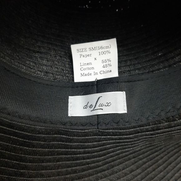 DELUX Woven Summer Floppy Brim Hat Lightweight Black w/Ribbon Sz S - M - Picture 10 of 15